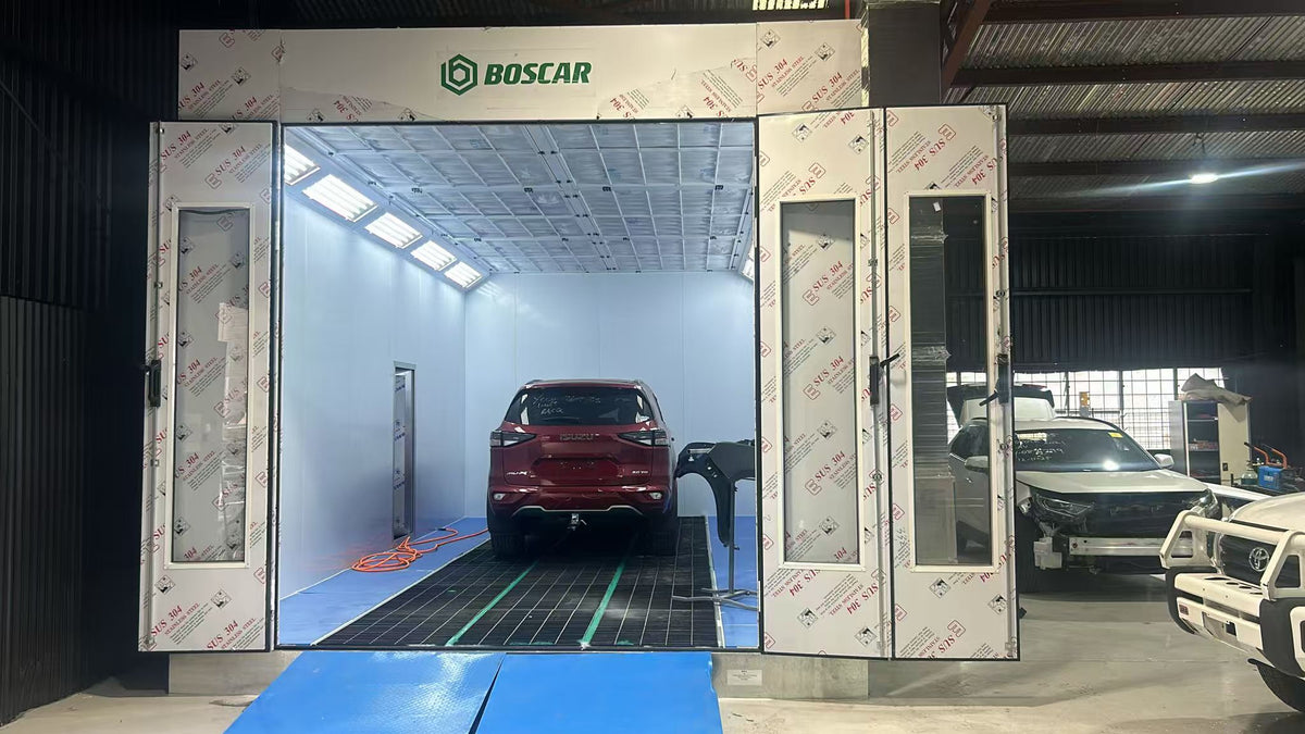 Boscar Three Rows Grills Floor Grating Spray Booth with Left or Right Hand Fan Direction